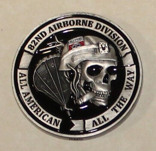 82nd Airborne Division All American Smoking Skull Veteran Army Challenge Coin BL