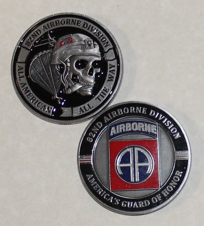 82nd Airborne Division All American Smoking Skull Veteran Army Challenge Coin BL