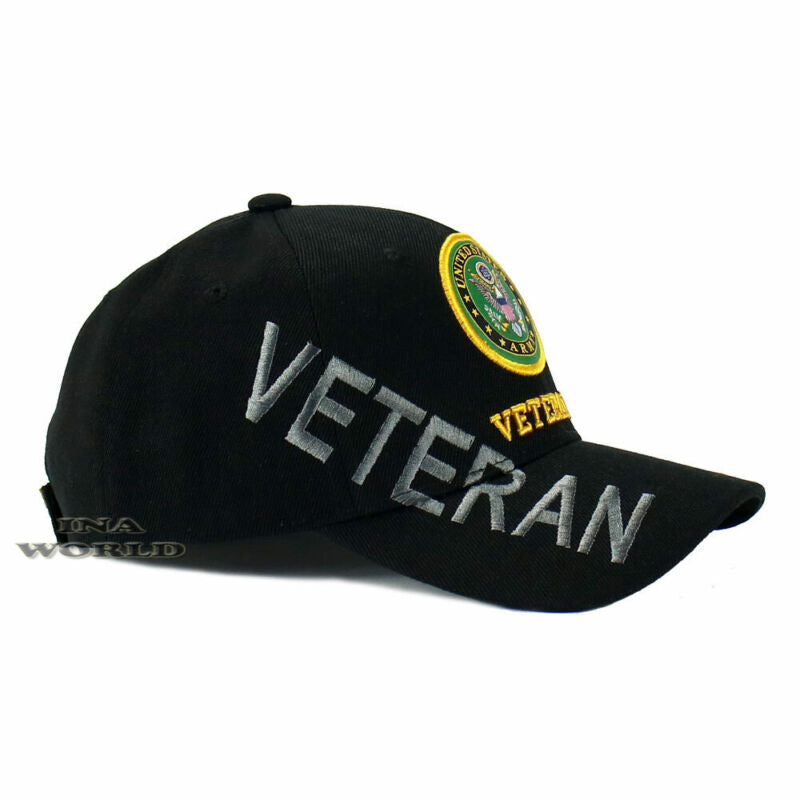 U.S. ARMY Hat ARMY VETERAN Military Official Licensed Baseball Cap- Black/Gold