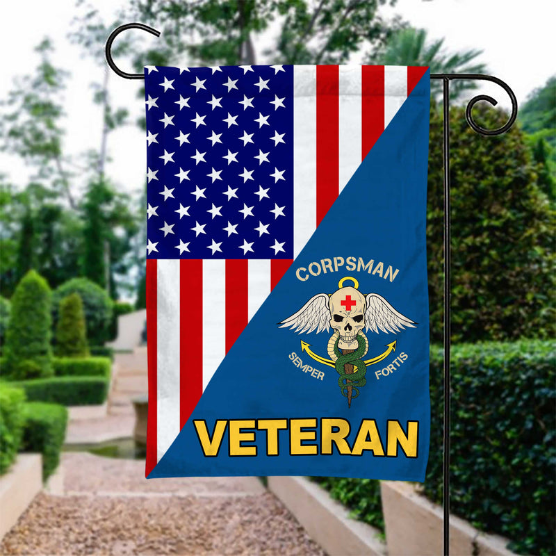 Corpsman Semper Fortis Veteran Garden Flag