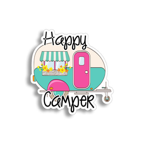 Happy Camper Sticker RV Trailer Car Cup Window Bumper Retro Laptop Vinyl Decal