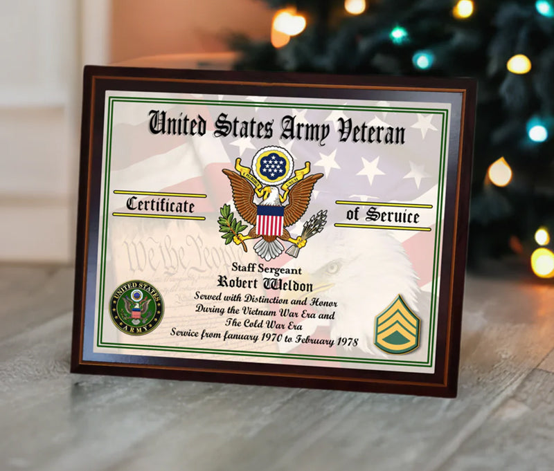 CUSTOMIZED ARMY RANK CERTIFICATE VETERANS DAY 2024 GIFT