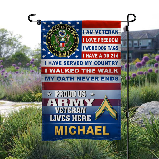 Proud US Army Veteran Lives Here Rank Army Veteran Garden Flag - Leave your name in our Note