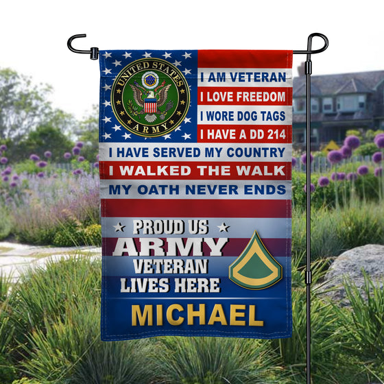 Proud US Army Veteran Lives Here Rank Army Veteran Garden Flag - Leave your name in our Note