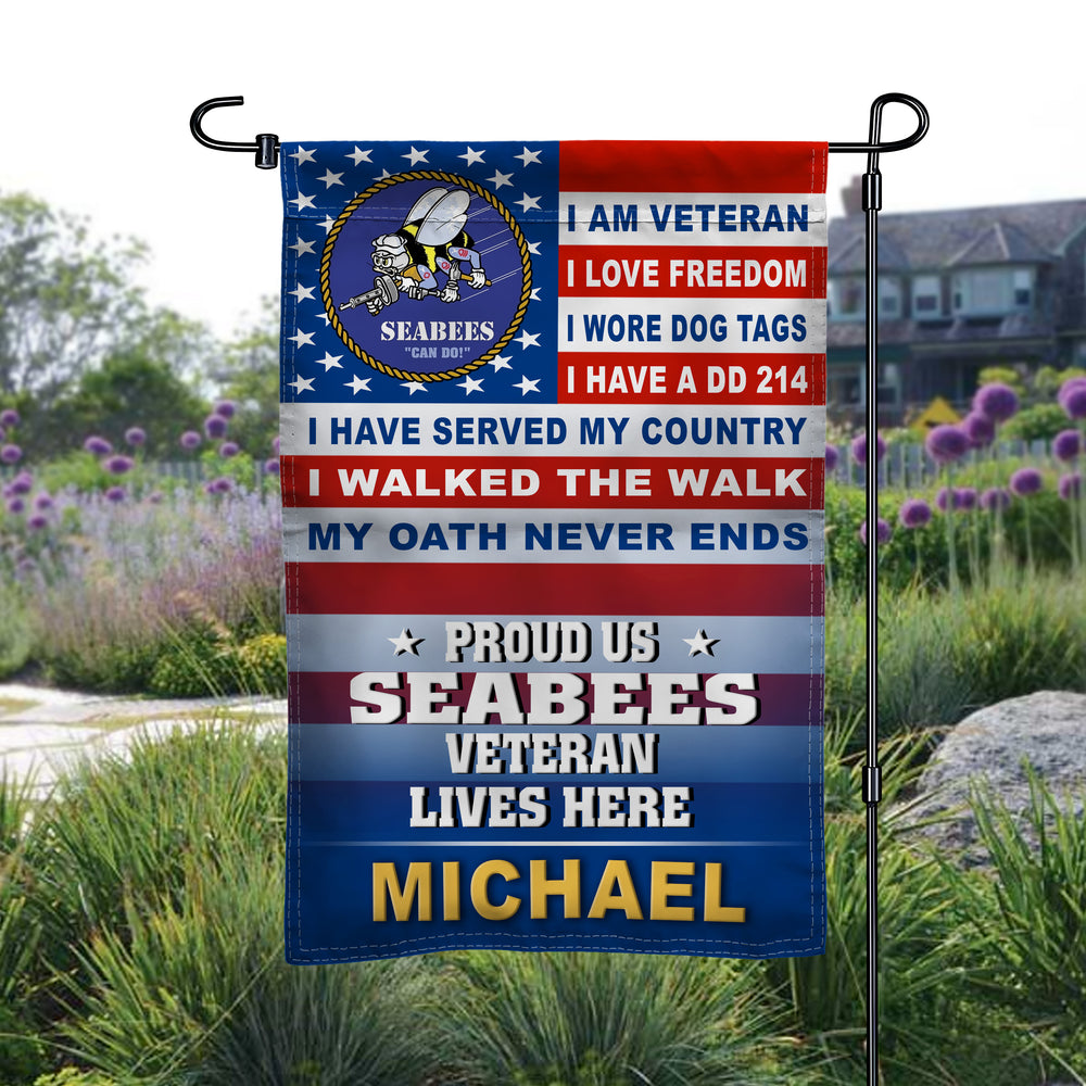 USN NAVY SEABEES PROUD SEABEES VETERAN LIVES HERE GARDEN FLAG