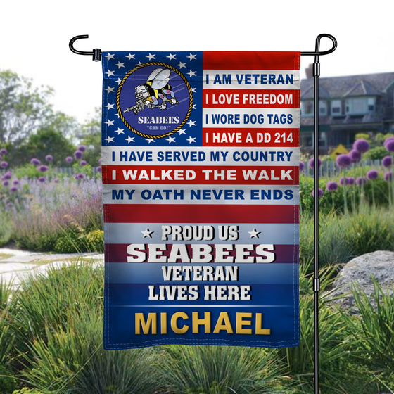 USN NAVY SEABEES PROUD SEABEES VETERAN LIVES HERE GARDEN FLAG