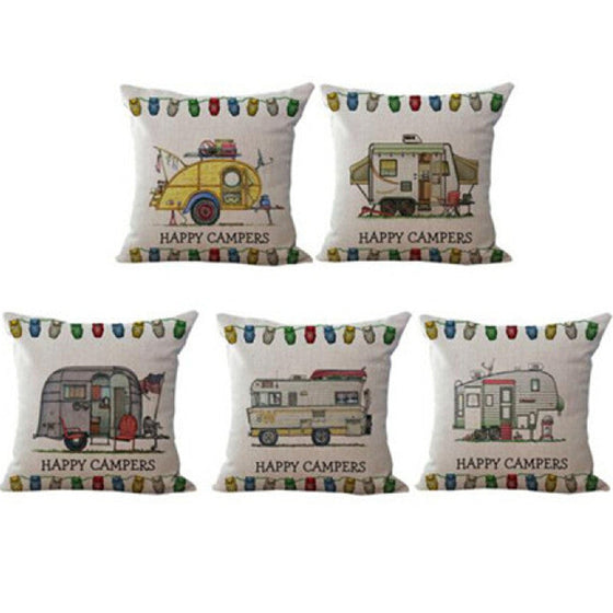 Happy Campers Pillow Cover cushion Cases Home