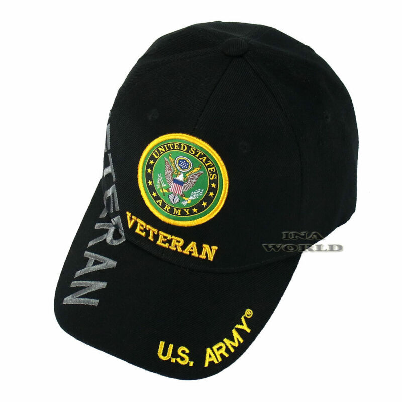 U.S. ARMY Hat ARMY VETERAN Military Official Licensed Baseball Cap- Black/Gold