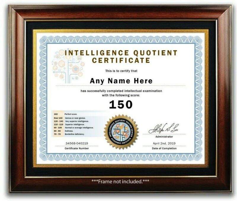 IQ TEST SCORE CERTIFICATE DIPLOMA - INTELLIGENCE QUOTIENT - Office Desk Decor