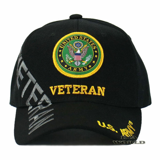 U.S. ARMY Hat ARMY VETERAN Military Official Licensed Baseball Cap- Black/Gold