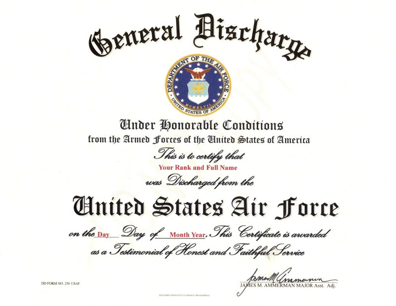 United States Air Force General under Honorable conditions Discharge C ...