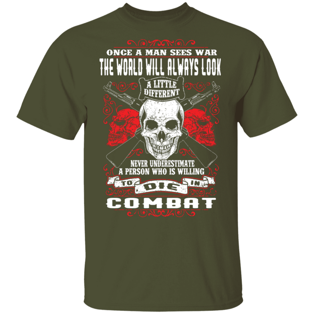 NEVER UNDERESTIMATE SOMEONE WHO IS WILLING TO DIE IN COMBAT SHIRT
