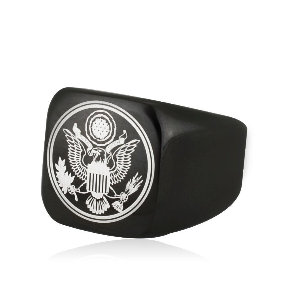 US Army Military Theme Punk Black Titanium Steel Rings For Men