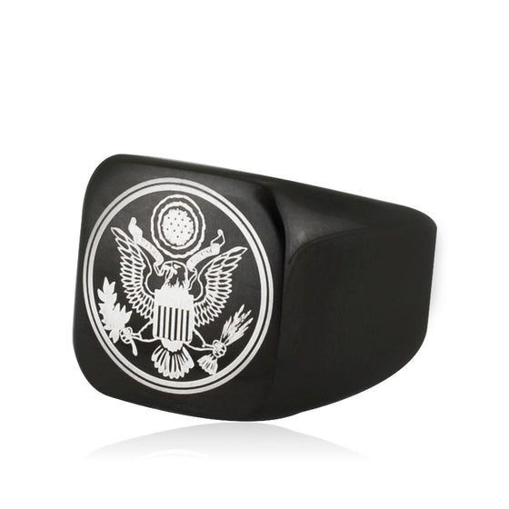 US Army Military Theme Punk Black Titanium Steel Rings For Men