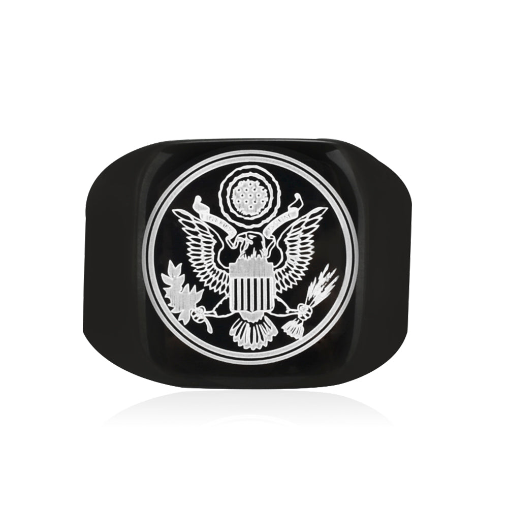 US Army Military Theme Punk Black Titanium Steel Rings For Men