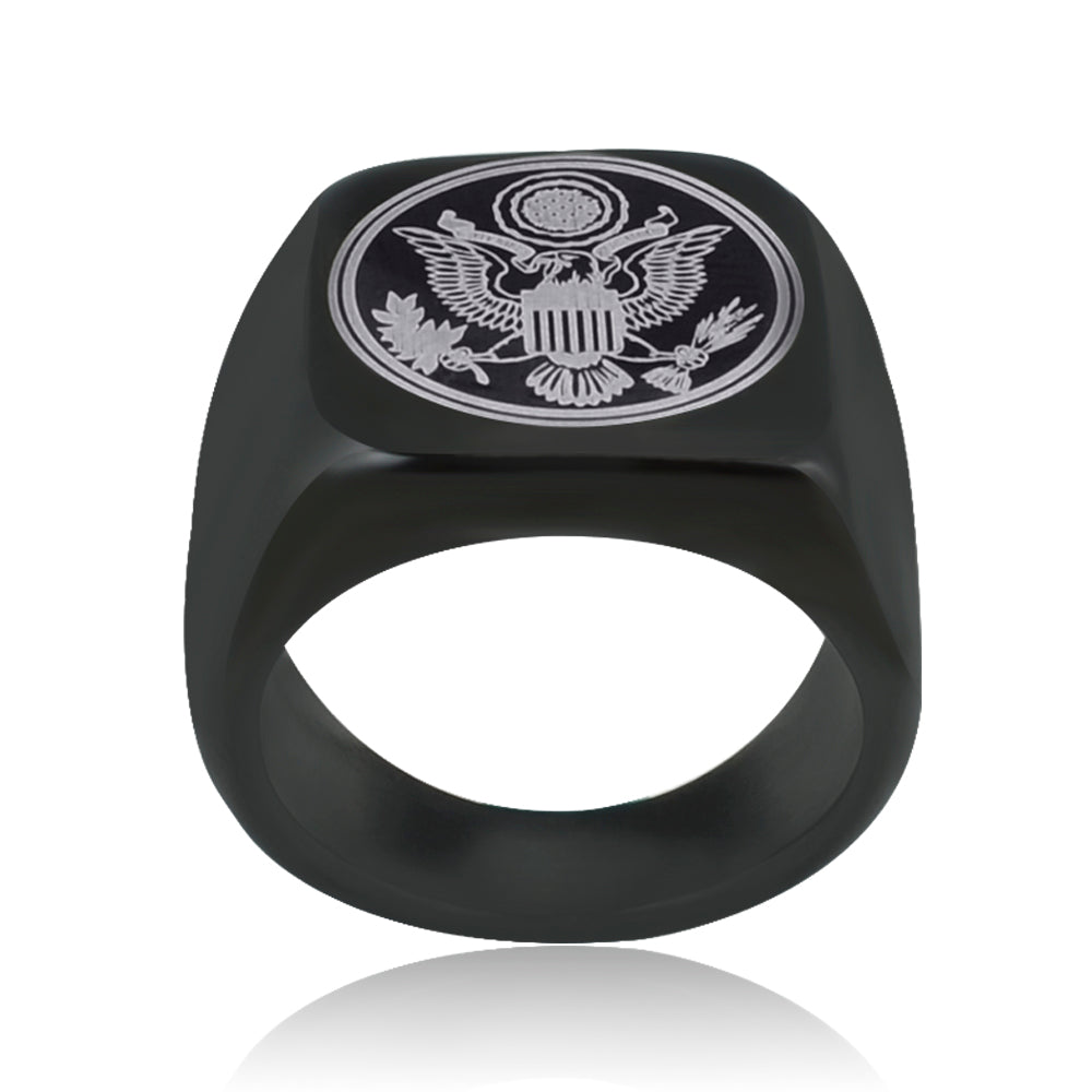 US Army Military Theme Punk Black Titanium Steel Rings For Men