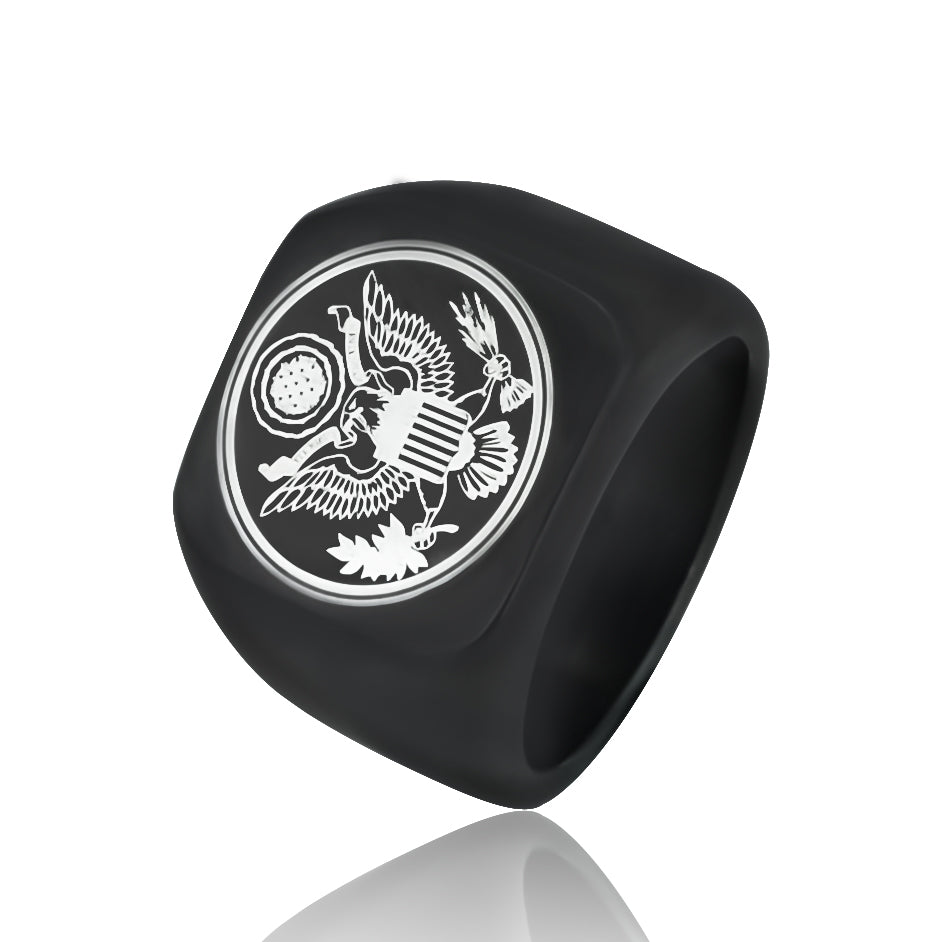 US Army Military Theme Punk Black Titanium Steel Rings For Men