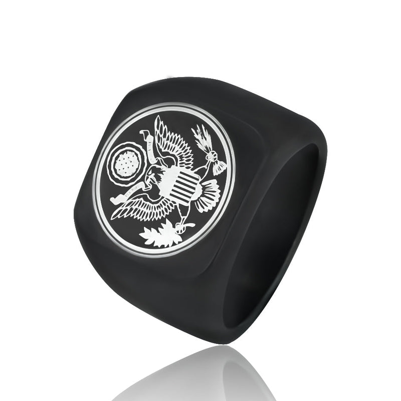 US Army Military Theme Punk Black Titanium Steel Rings For Men