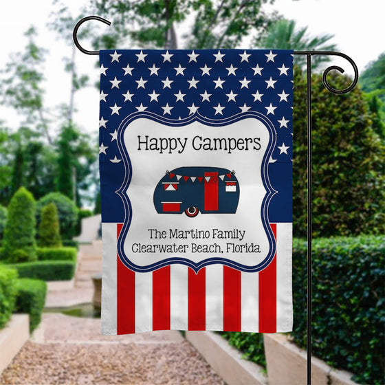Stars and Stripes Campsite Flag PERSONALIZED Double Sided Garden Yard Flag