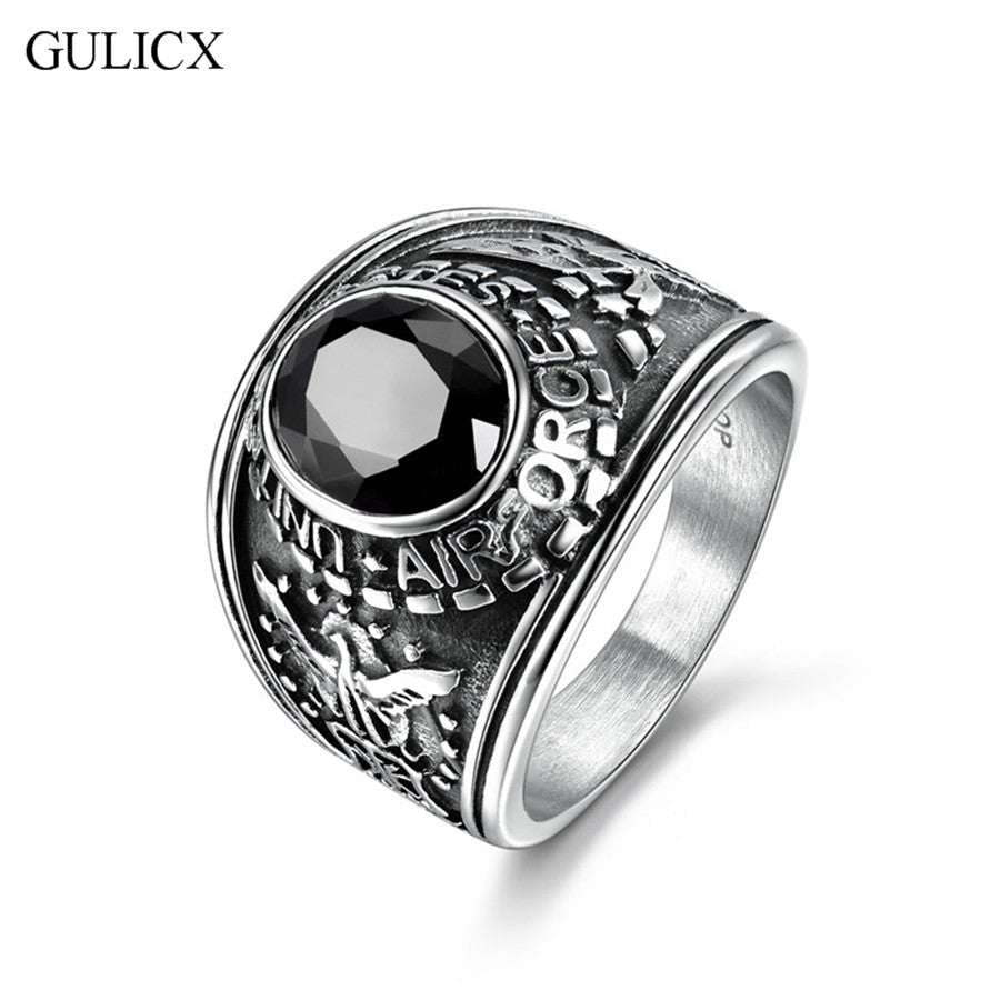 US Air Force Ring Size 14 Black/Red/Blue/Green Crystal Jewelry