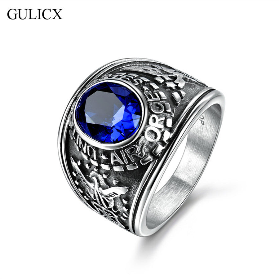 US Air Force Ring Size 14 Black/Red/Blue/Green Crystal Jewelry