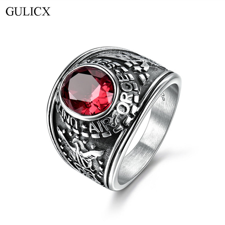 US Air Force Ring Size 14 Black/Red/Blue/Green Crystal Jewelry