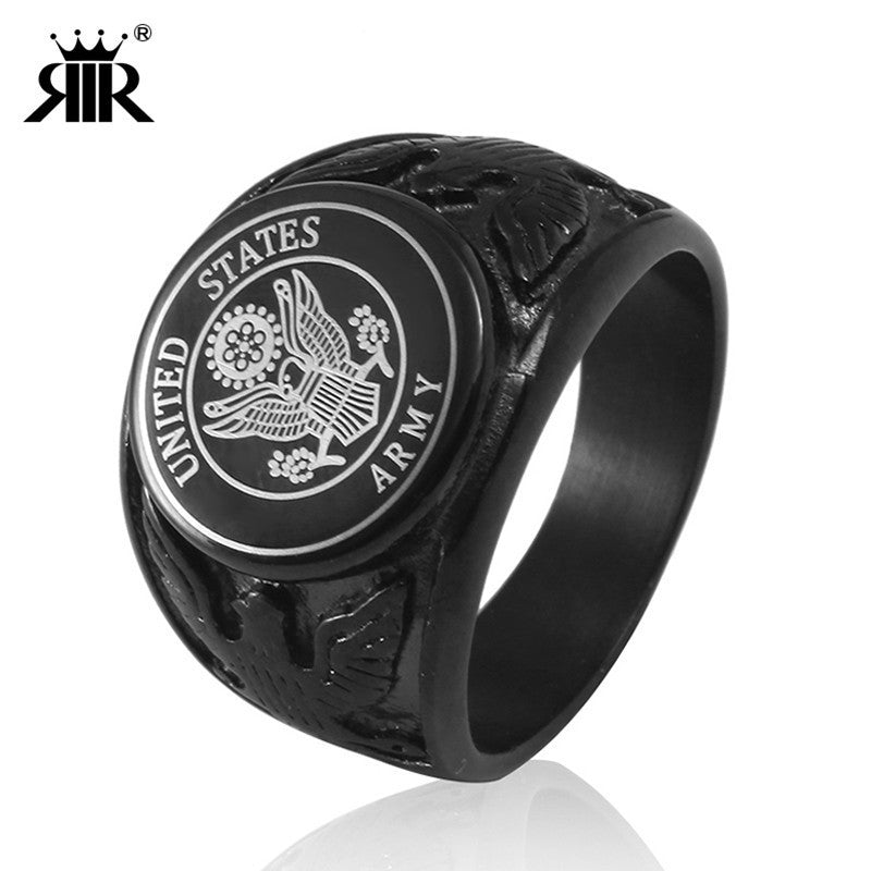 Black USA Military Ring United States MARINE CORPS US ARMY Men Rings In Stainless Steel