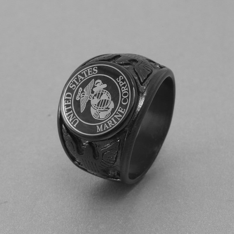 Black USA Military Ring United States MARINE CORPS US ARMY Men Rings In Stainless Steel
