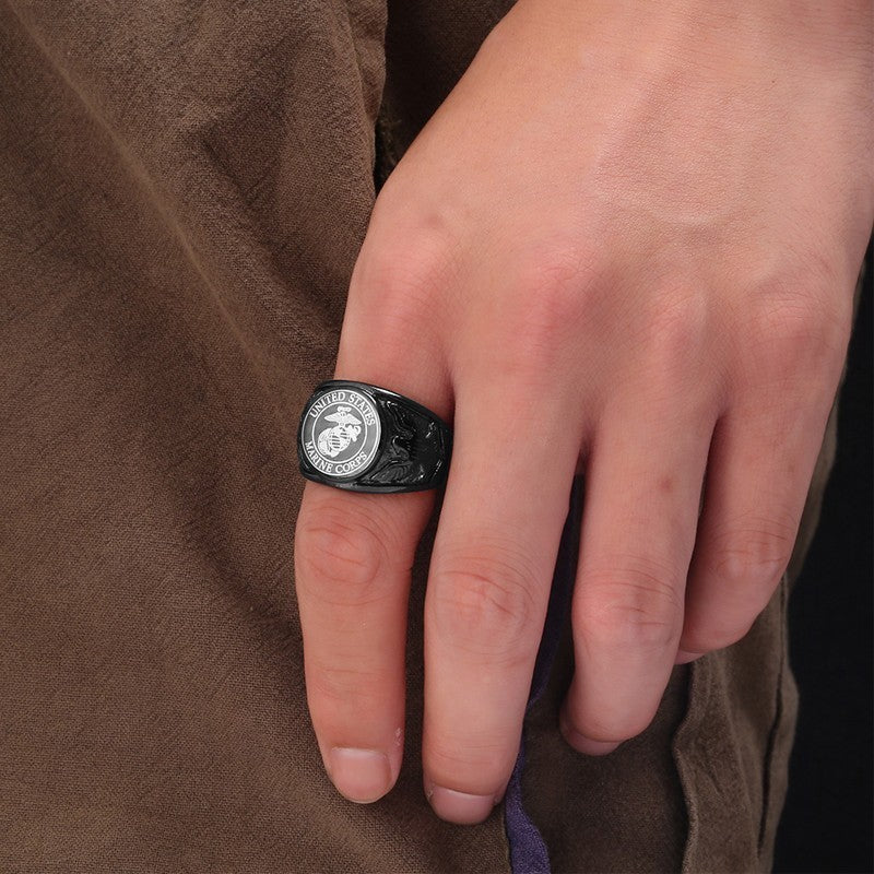 Black USA Military Ring United States MARINE CORPS US ARMY Men Rings In Stainless Steel