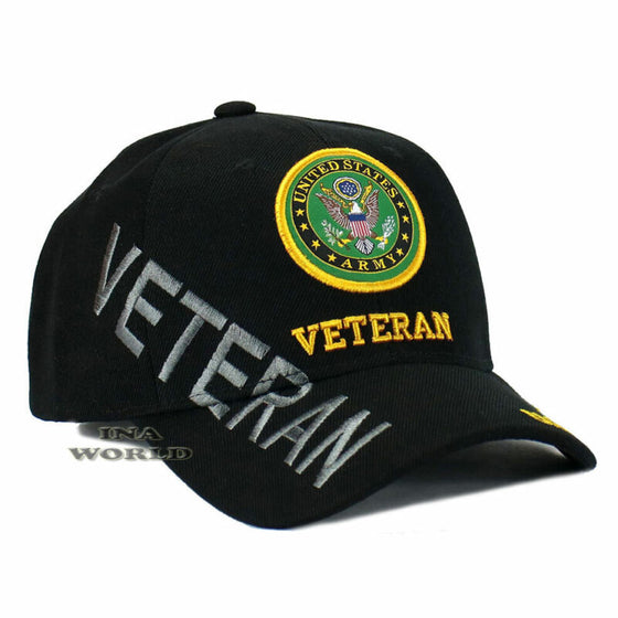U.S. ARMY Hat ARMY VETERAN Military Official Licensed Baseball Cap- Black/Gold