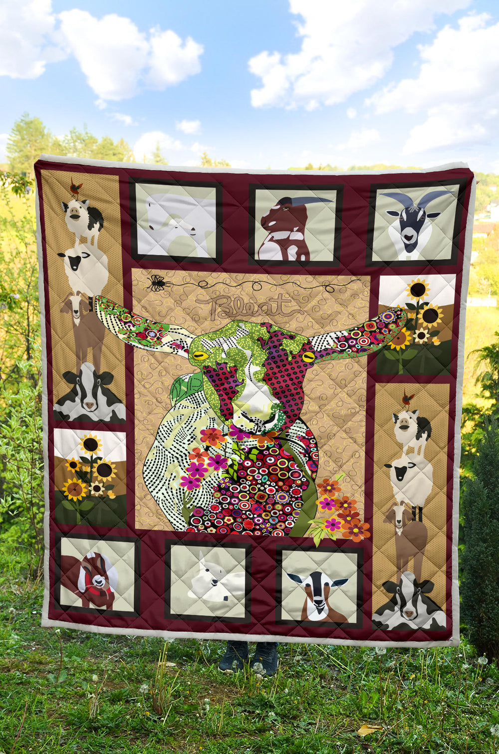 Baby goat on farm quilt