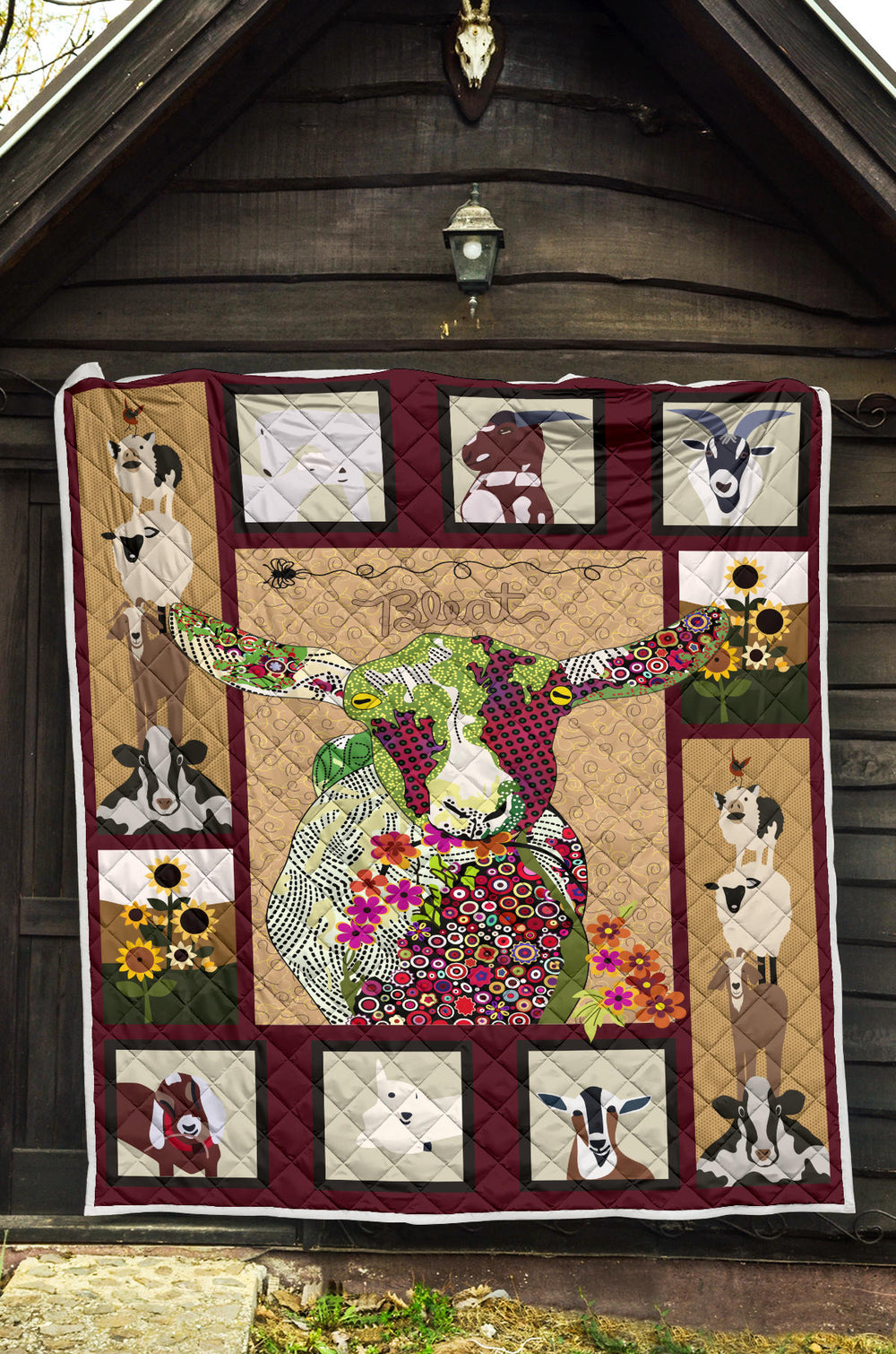 Baby goat on farm quilt