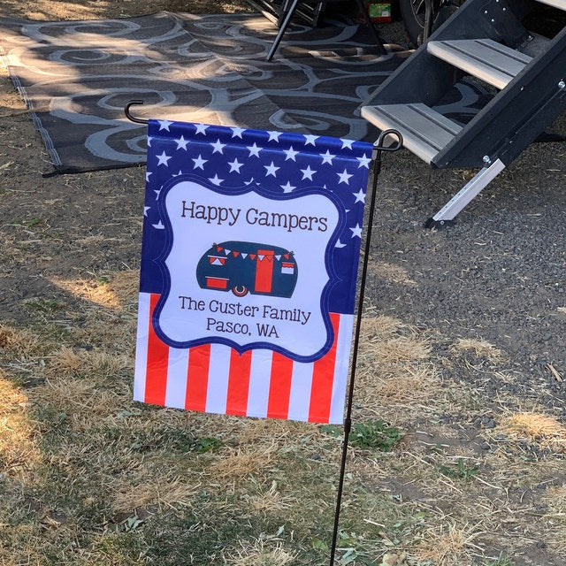 Stars and Stripes Campsite Flag PERSONALIZED Double Sided Garden Yard Flag