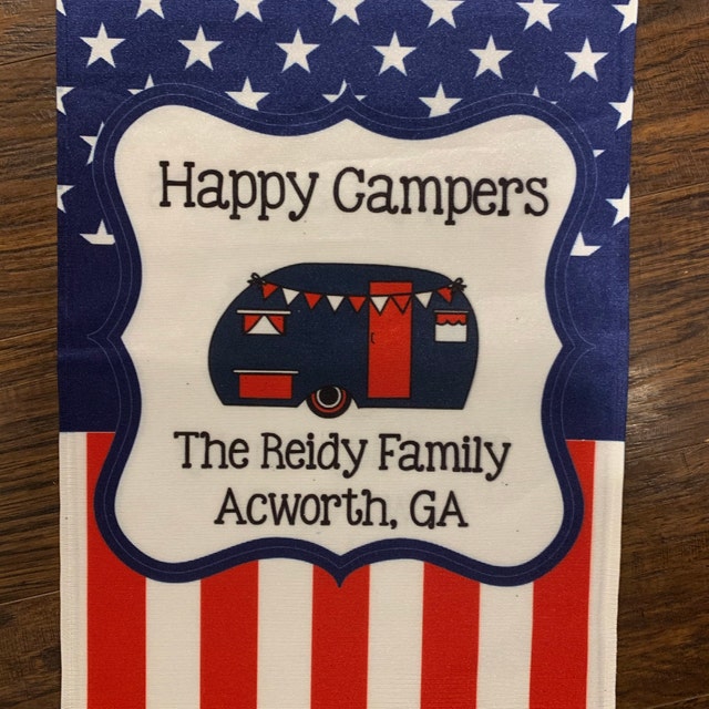 Stars and Stripes Campsite Flag PERSONALIZED Double Sided Garden Yard Flag