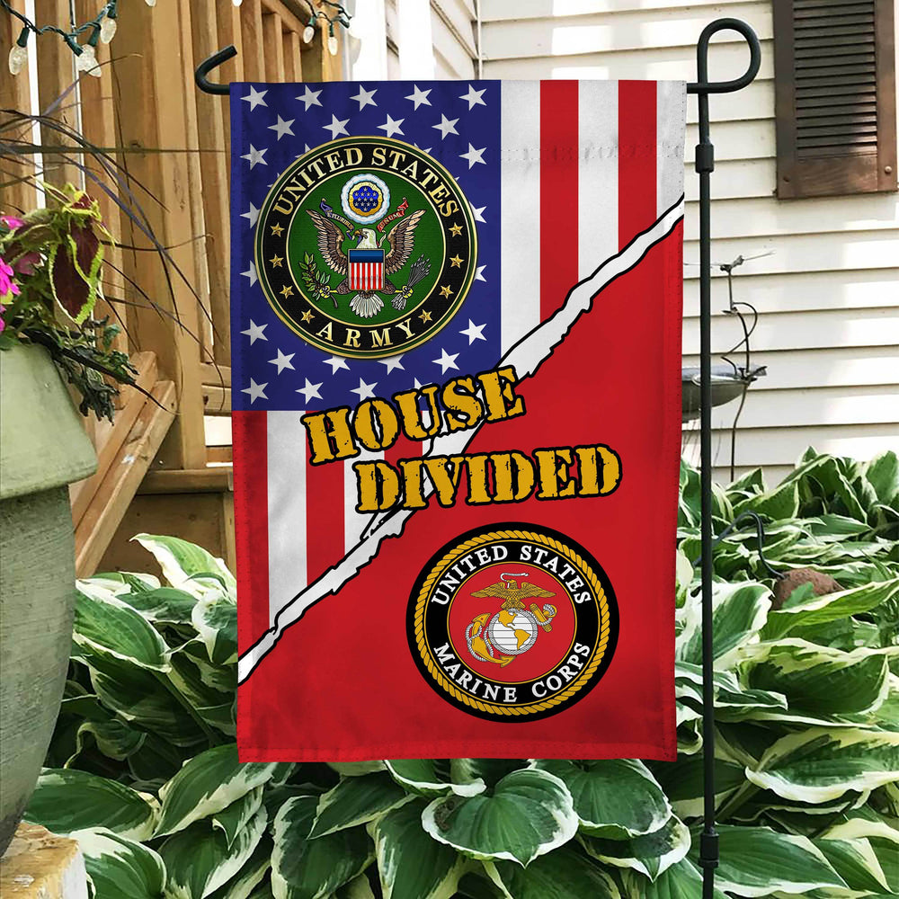 Army House Divided Marines Veteran Garden Flag Double-sided Print