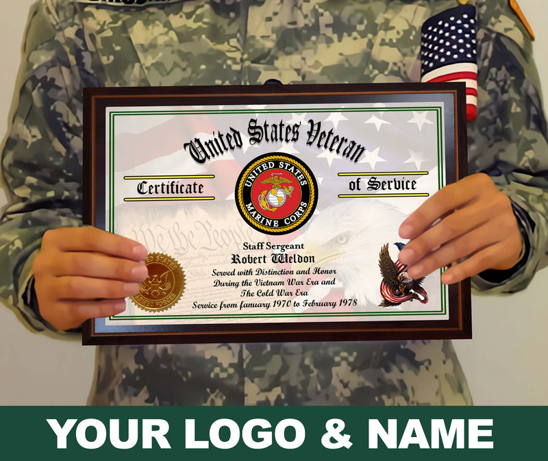 CUSTOMIZED LOGO VETERAN CERTIFICATE