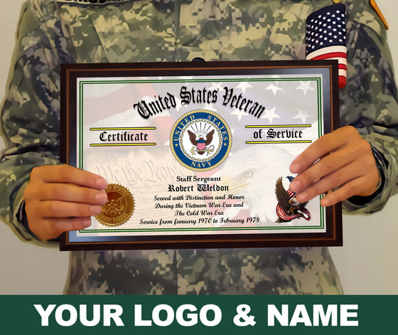 CUSTOMIZED LOGO VETERAN CERTIFICATE
