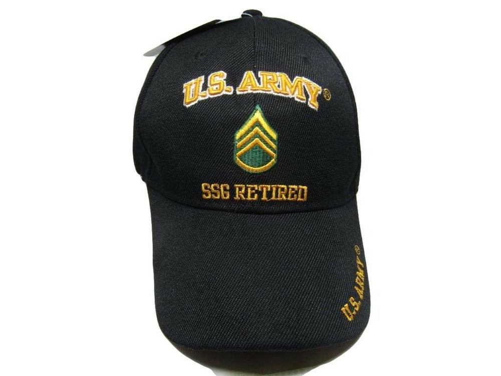 U.S. Army SSG Retired Military Black Embroidered Cap Hat CAP560B (TOPW)