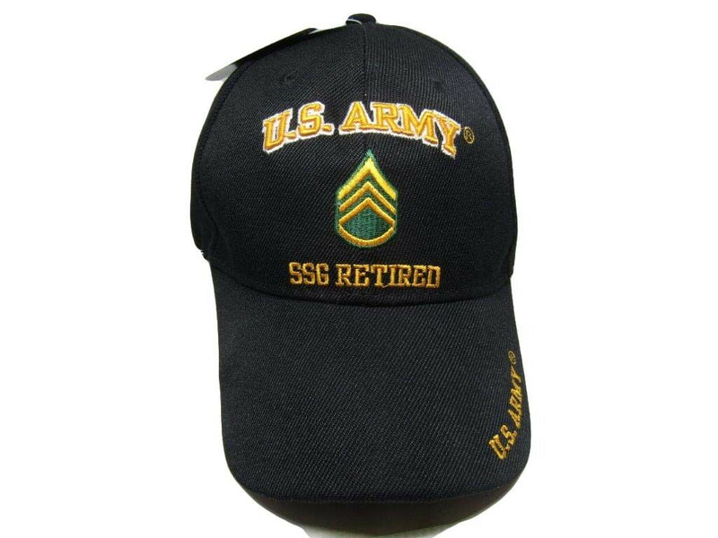 U.S. Army SSG Retired Military Black Embroidered Cap Hat CAP560B (TOPW)