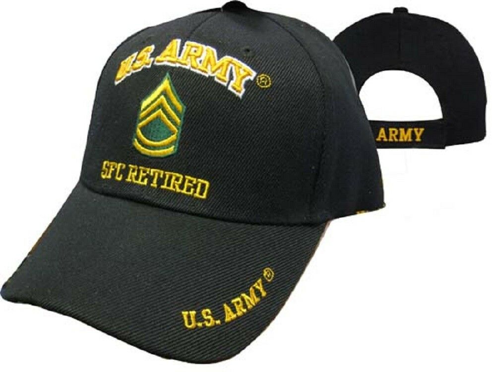 U.S. Army SFC Retired Military Black Embroidered Cap Hat CAP560C (TOPW)
