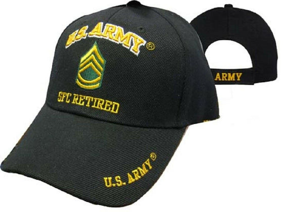 U.S. Army SFC Retired Military Black Embroidered Cap Hat CAP560C (TOPW)