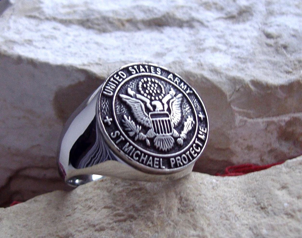 FREE SHIPPING US ARMY SEAL CREST SAINT MICHAEL PROTECT ME RING