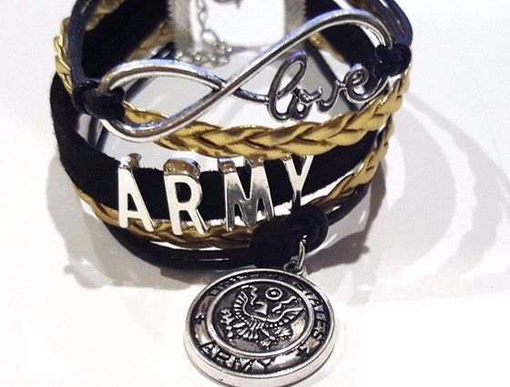 US Army Love Infinity Bracelet with Charm