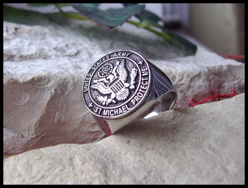 FREE SHIPPING US ARMY SEAL CREST SAINT MICHAEL PROTECT ME RING
