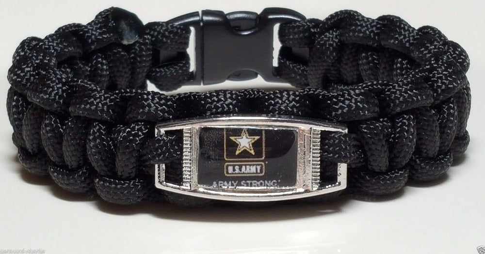 Army Strong Black Paracord Unisex Bracelet for Soldiers & Veterans