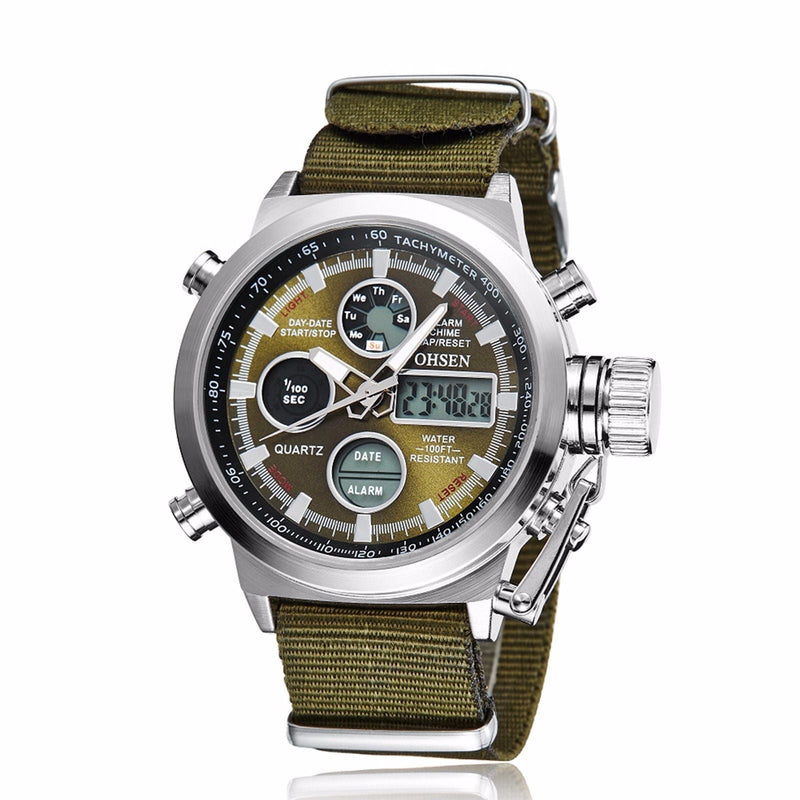 Military Army Green Analog Digital Quartz Nylon Canvas Wrist Watch Sport US