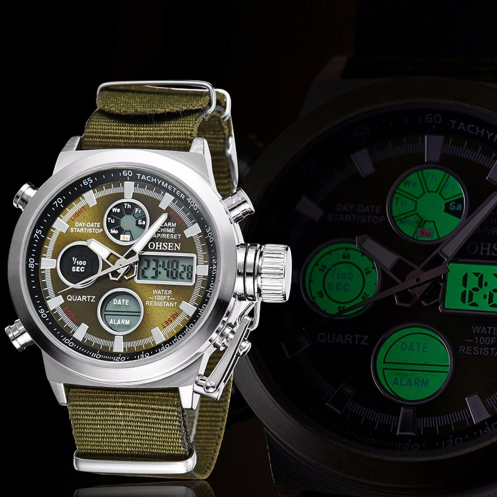Men Military Army Green Analog Digital Quartz Nylon Canvas Wrist Watch Sport US