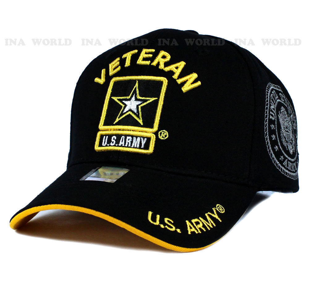 U.S. ARMY hat cap Military VETERAN ARMY STRONG Licensed Baseball cap- Black/Gold