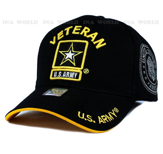 U.S. ARMY hat cap Military VETERAN ARMY STRONG Licensed Baseball cap- Black/Gold