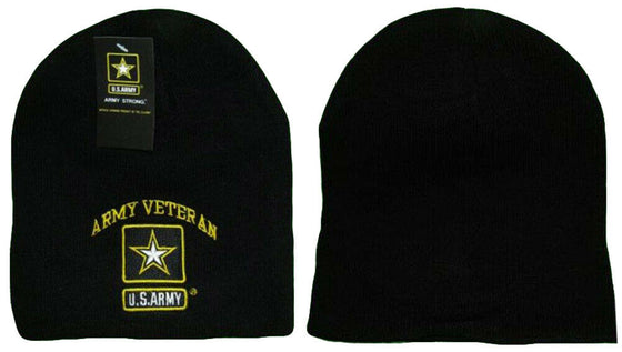 8" Army Star Veteran Vet Logo Black Embroidered Beanie Skull Cap Hat WIN581A